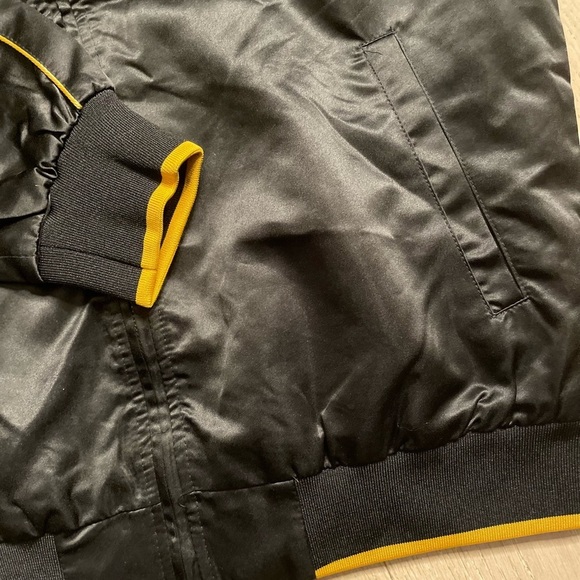 MAX black yellow long sleeve full zip bomber satin style jacket size med unisex - Picture 4 of 10